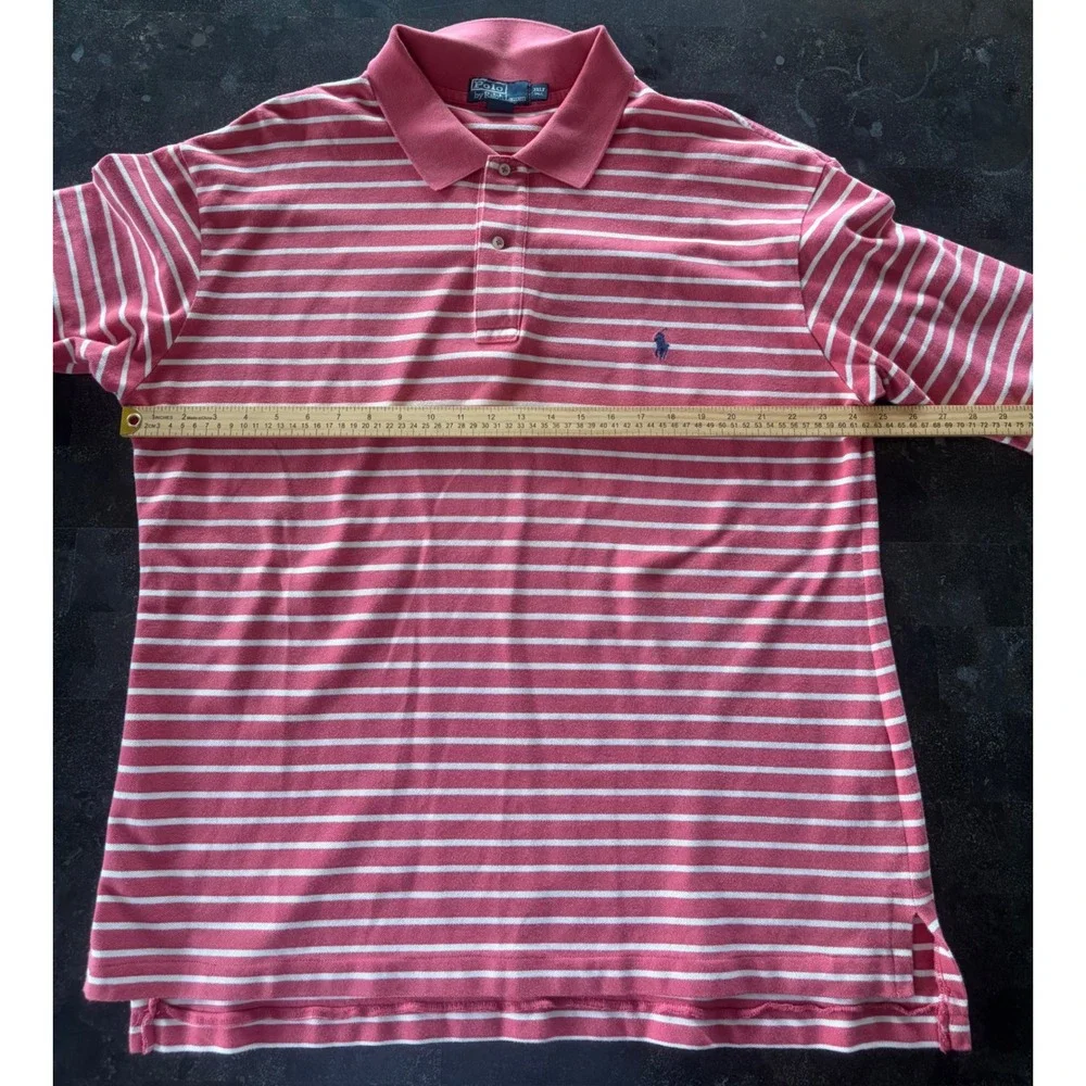 Polo Ralph Lauren Men 3XLT Tall Salmon White Striped Pique Polo Shirt Big & Tall